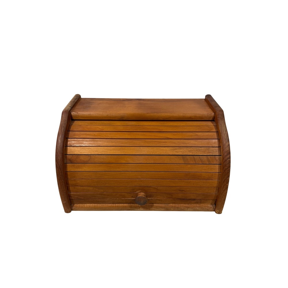 Vintage Wooden Roll Top Bread Box Farmhouse Kitchen Countertop Storage Bin READ